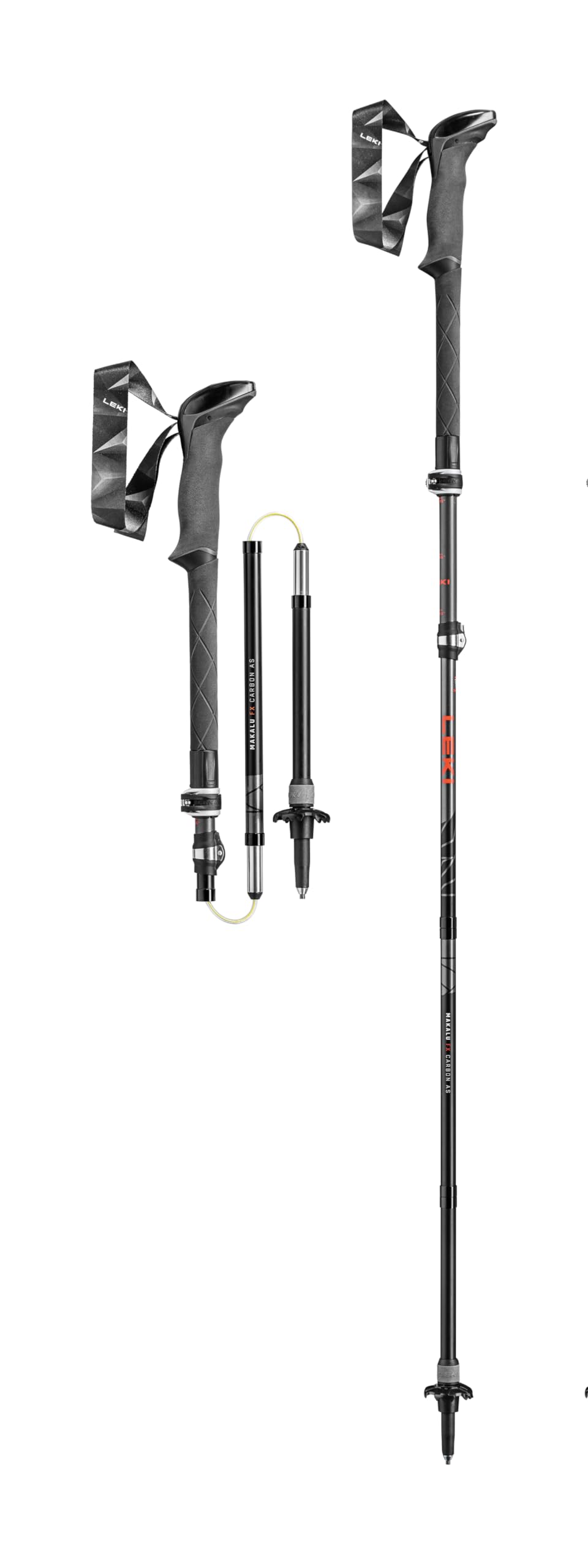 LEKI Makalu FX Carbon AS Adjustable Lightweight Walking Poles for Trekking & Hiking - Anthracite-Red-Black - 110-130 cm