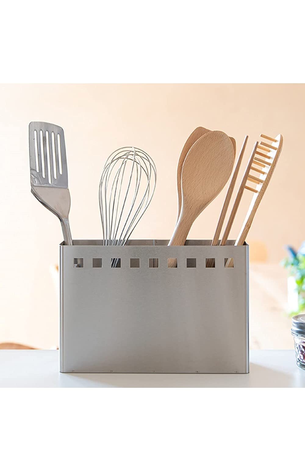 Beeworth Style MM-700021 Kitchen Tool Stand, Slim, 18-8 Stainless Steel (Rust-Resistant), 2 Dividers, Cushioned, Width 8.9 x Depth 2.8 x Height 5.9 inches (22.5 x 7 x 15 cm), Silver