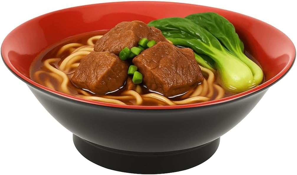 JapanBargain 2375, 4-Pack Japanese 8-Inch Ramen Bowl, Melamine Soup Dish for Udon Noodles Pho Wonton Rice, Black and Red Donburi Style, Durable & Dishwasher Safe Asian Tableware