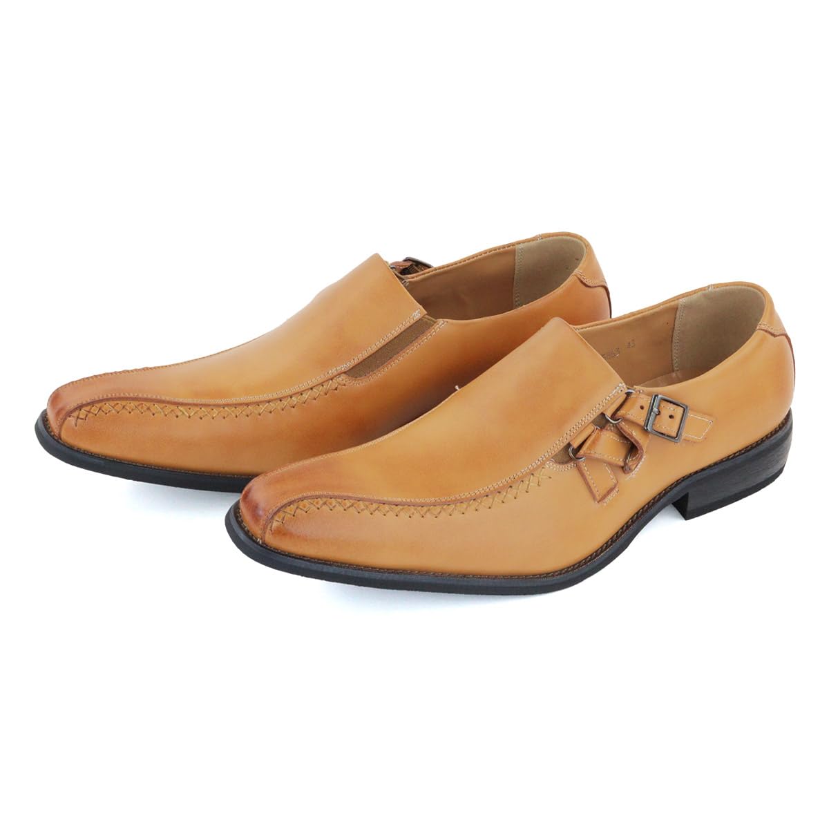 Zink 5863 Business Shoes, Slip-on, Genuine Leather, Swirl Mocha, Side Belt, Black, Formal Dress Shoes, Brown (Light Brown), 26.0 cm 3E