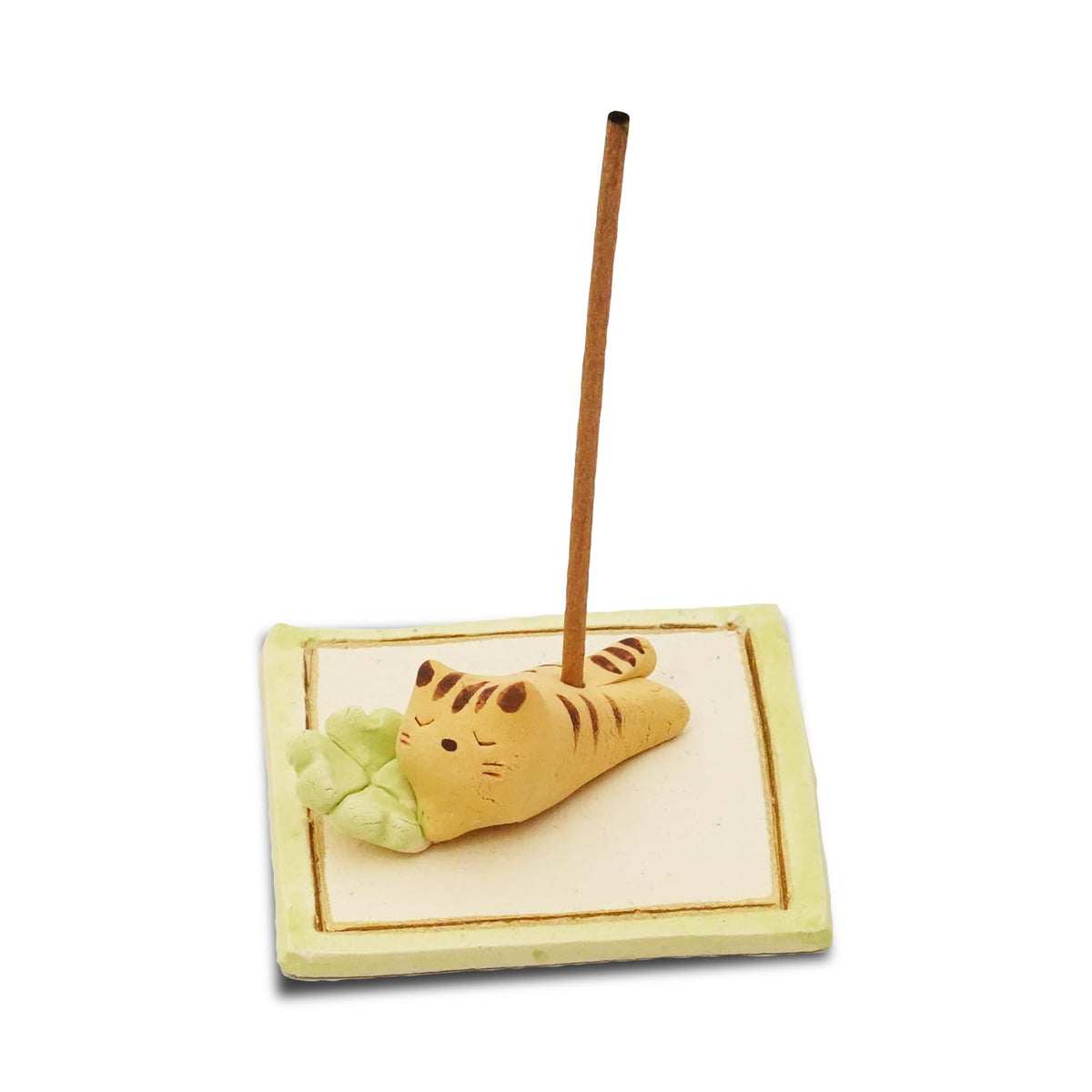 COTONOHA Charming Animal Series Ceramic Incense Holder, Japanese Pottery, Perfect for Relaxation and Concentration, Made in Japan (Four Leaf and Cat)