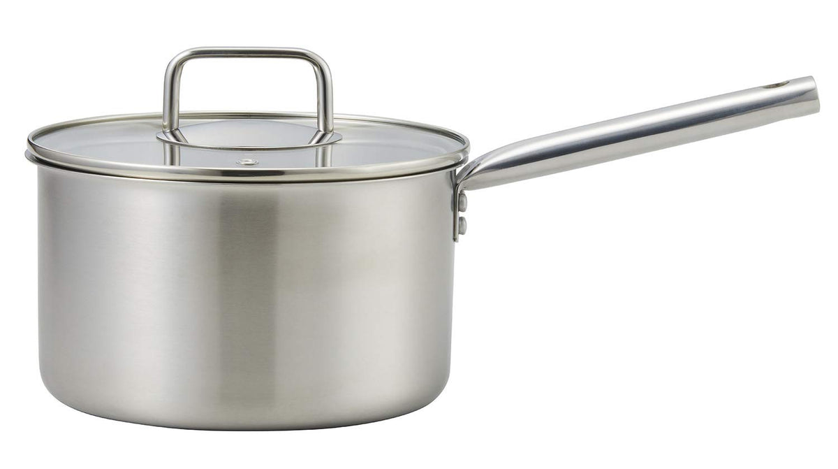 Bestco ND-6343 Sauce Pan, Satin, 7.9 inches (20 cm), Echos, Lightweight, Visible, Stainless Steel, Glass Lid Included, Induction Compatible