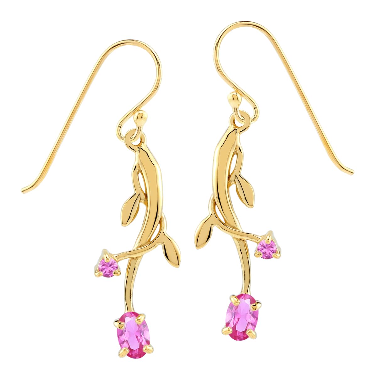 Silvershake Created Pink Tourmaline Vine Leaf 925 Sterling Silver Dangle Hook Earrings