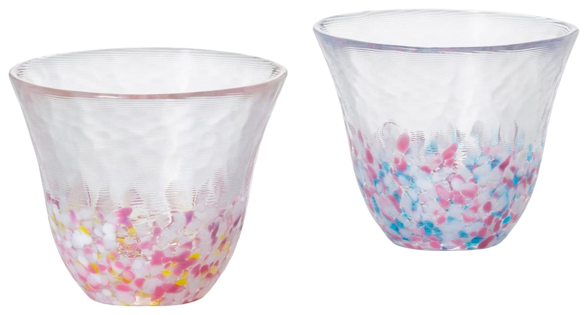 Aderia Tsugaru Vidro Glasses, Pink, Blue, Cherry Blossom Glasses, Pair Set, Gift Box, Made in Japan (Sake Cup)
