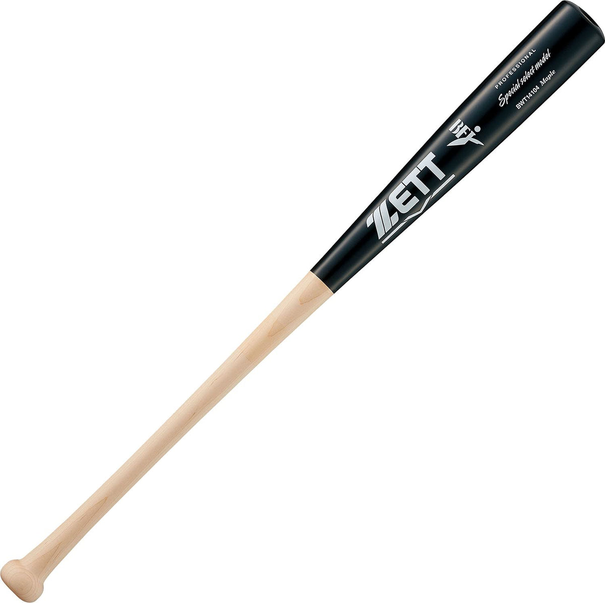 Zett BWT14104 Hard Baseball, Wooden Bat (Hard Maple), Special Select Model, 33.1 inches (84 cm), 31.1 oz (910 g) Average, Natural x Black (1219B), Made in Japan