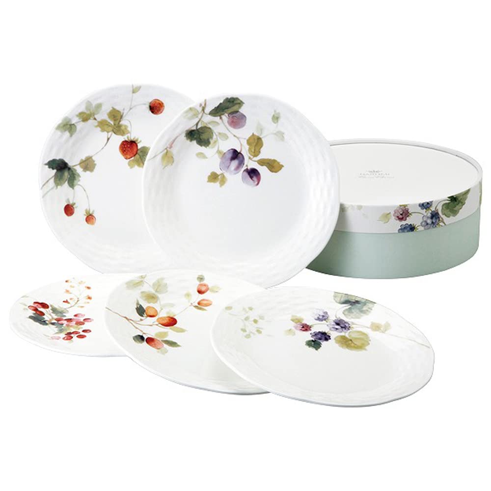 Narumi 96010-21901P Lucy Garden Assorted Plate Set, Diameter 6.7 inches (17 cm), Set of 5, Microwave Warm, Dishwasher Safe