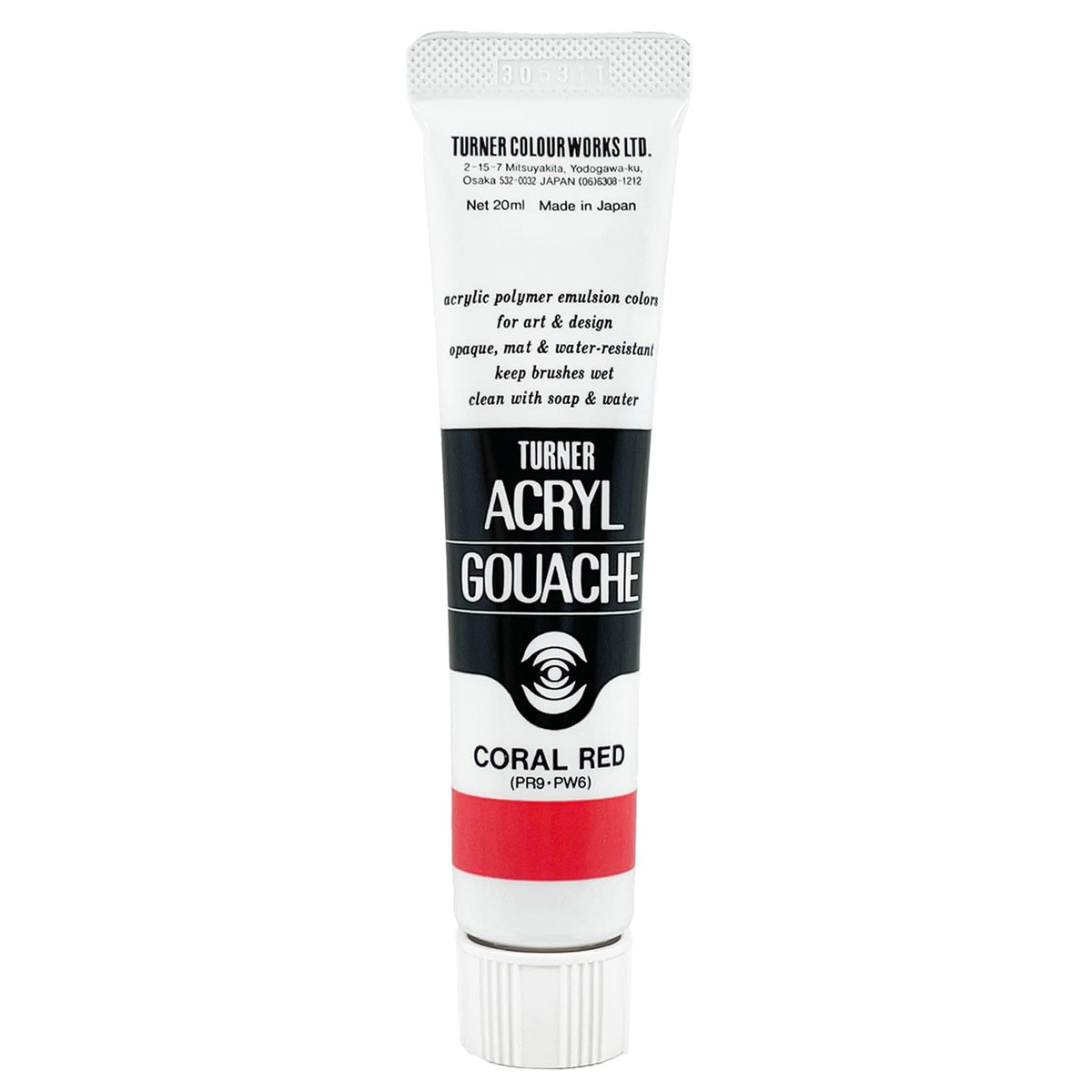 Turner Colour Works Acryl Gouache Artist Acrylic Paint - Single 20 ml Tube - Coral Red