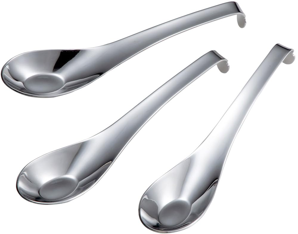 Shimomura Kusen 45699 Chinese Astragalus Spoons, Set of 3, Made in Japan, Dishwasher Safe, Hookable, Unbreakable, Ramen, Fried Rice, Rice Bowl, Easy to Scoop, Stainless Steel, Tsubame Sanjo