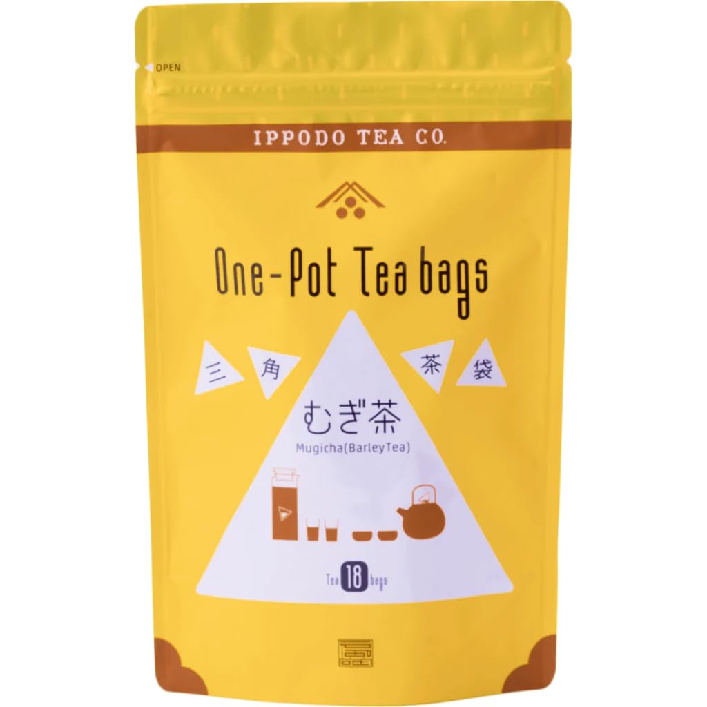 Ippodo Tea - Mugicha Barley Teabags: Teapot Size (18 Bags) - For Relaxing - Caffeine-Free - Roasted Barley - Kyoto Since 1717