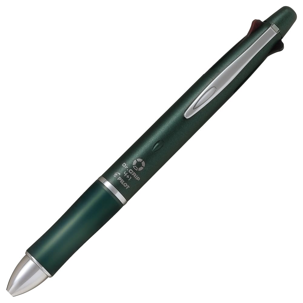 Dr. Grip 4+1 Oil-Based Ballpoint Pen, 0.5mm Extra Fine Point + Sharp 0.5mm New Color (Ash Metal Olive)