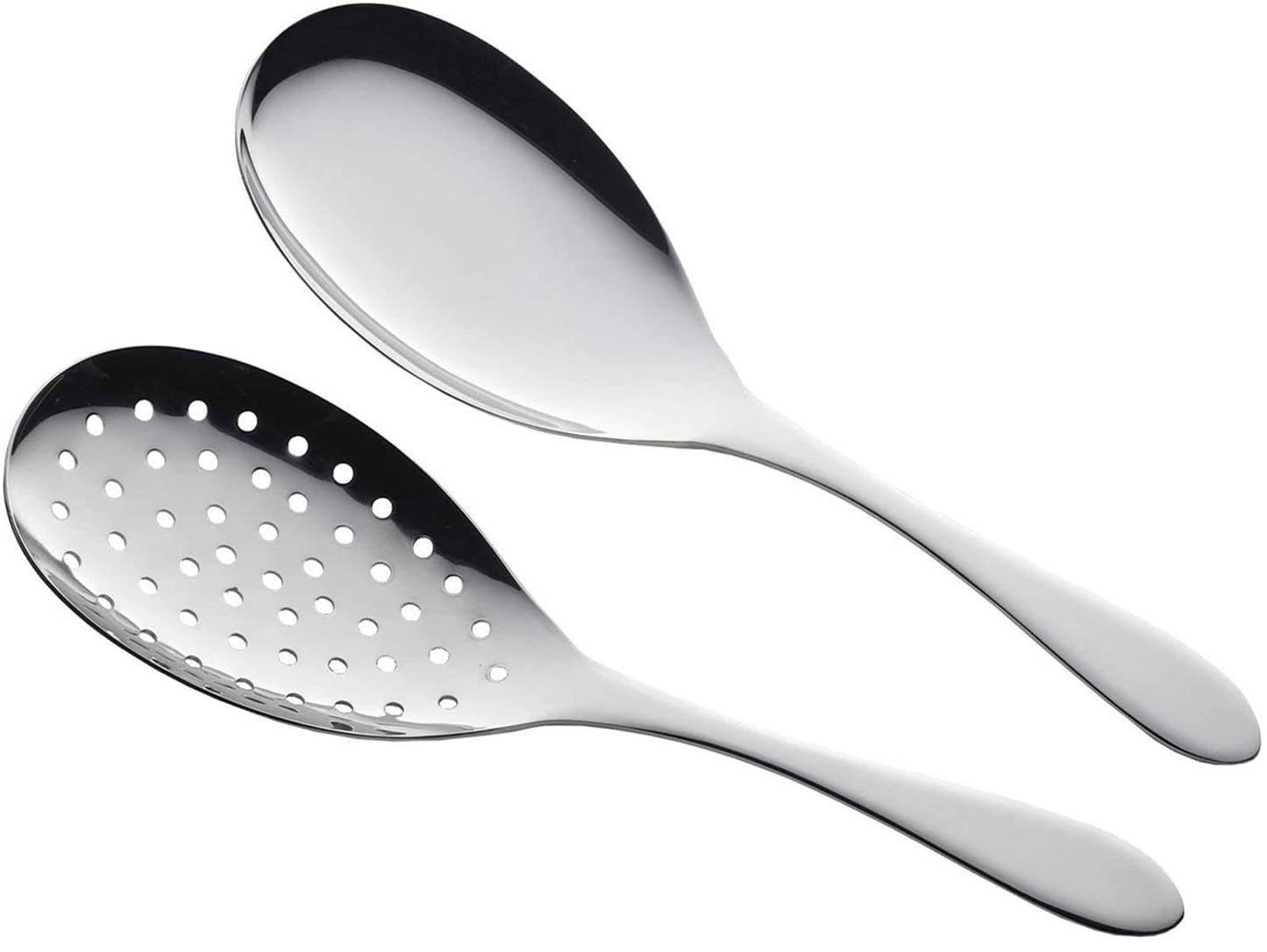 Shimomura Kihan 2-Piece Stainless Steel Serving Spoon Set, Spoon & Slotted Set, Made in Japan