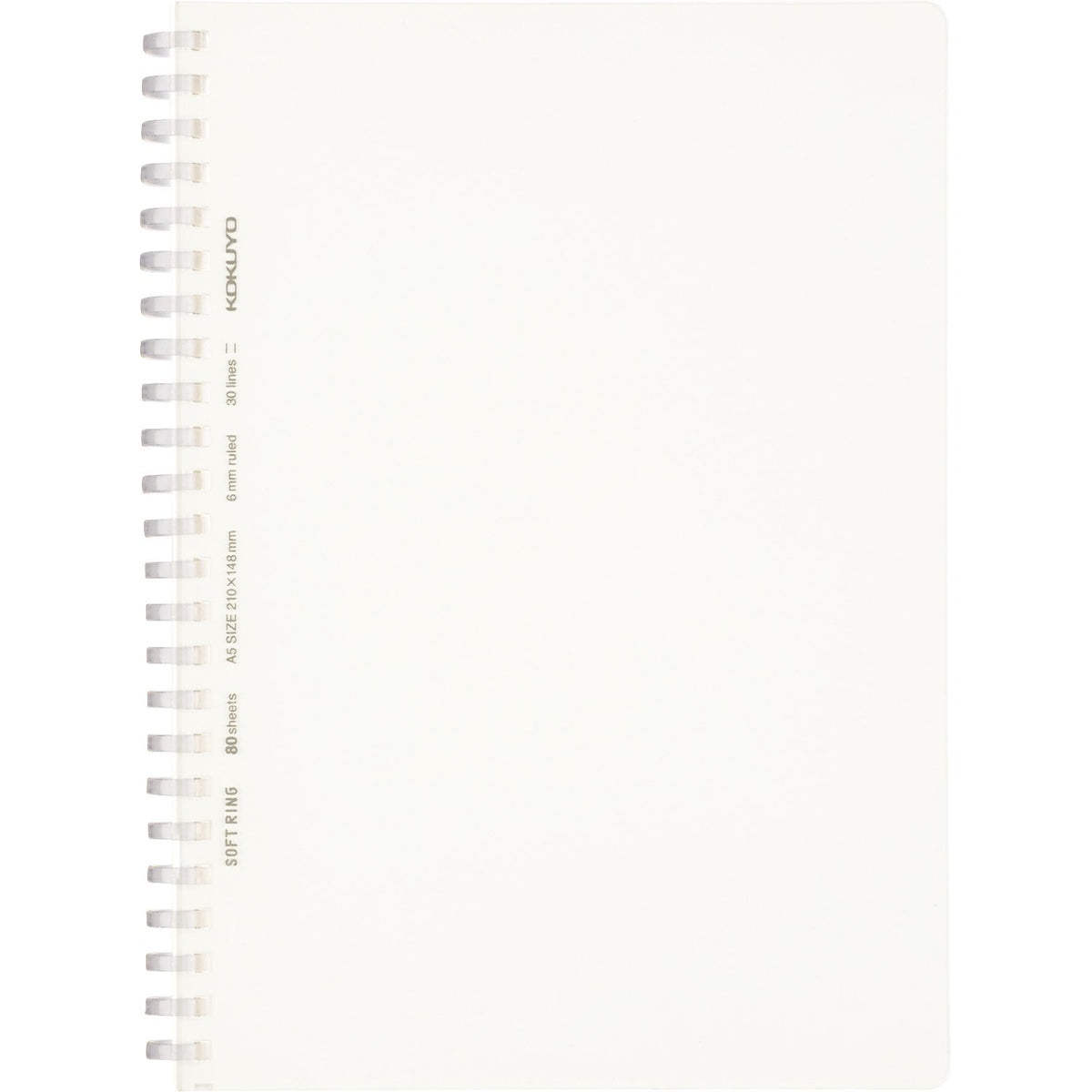 KOKUYO Spiral Lined Notebook, 8.3'' x 5.8'' Business Journal A5 Soft Ring Notebooks with A 6mm Ruled, 80 Perforated Sheets, Clear 1 Subject Notebook, Note Taking for Work. Japan Import (SU-SV538B-T)