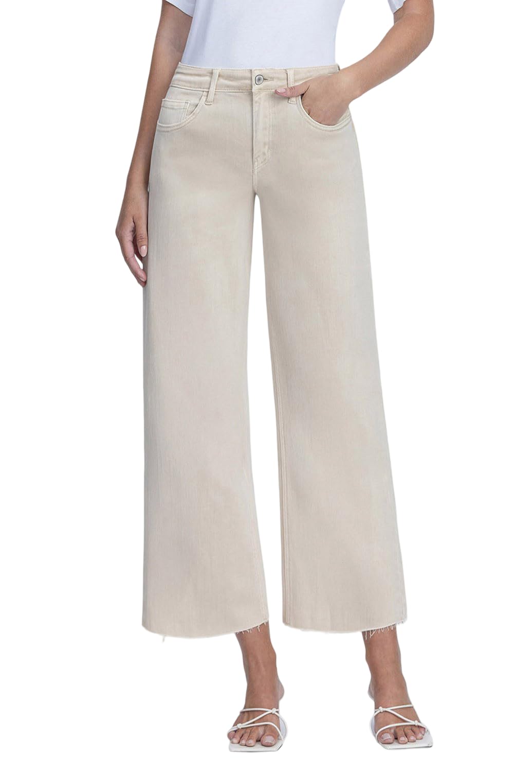 VERVET Women's Olivia High Rise Crop Wide Leg Jeans (White Swan, 29)