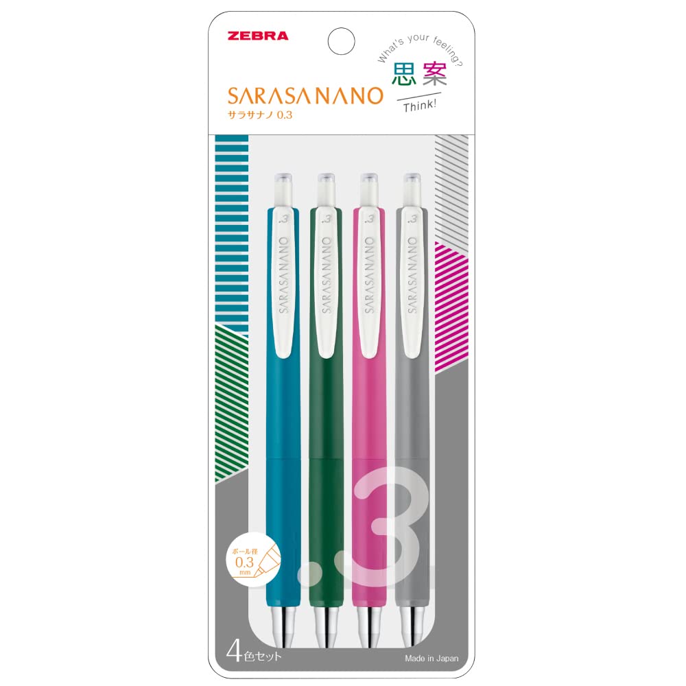 ZEBRA JJH72-4C-SI Gel Ballpoint Pen, Sarasa Nano 0.3mm, Set of 4 Colors, Idea