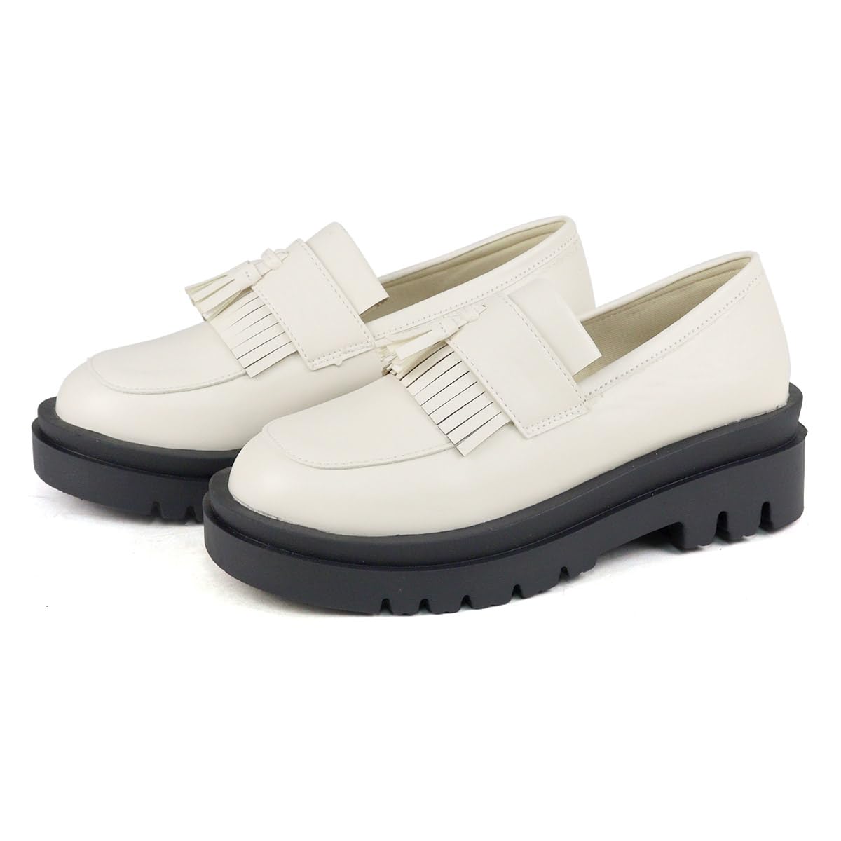 Liberty Doll 3052 Loafer, Tassel Loafer, Fringe, Manish, 2.2 inches (5.5 cm), Thick Sole, U-Tip, Unisex, Ivory, 27.0 cm