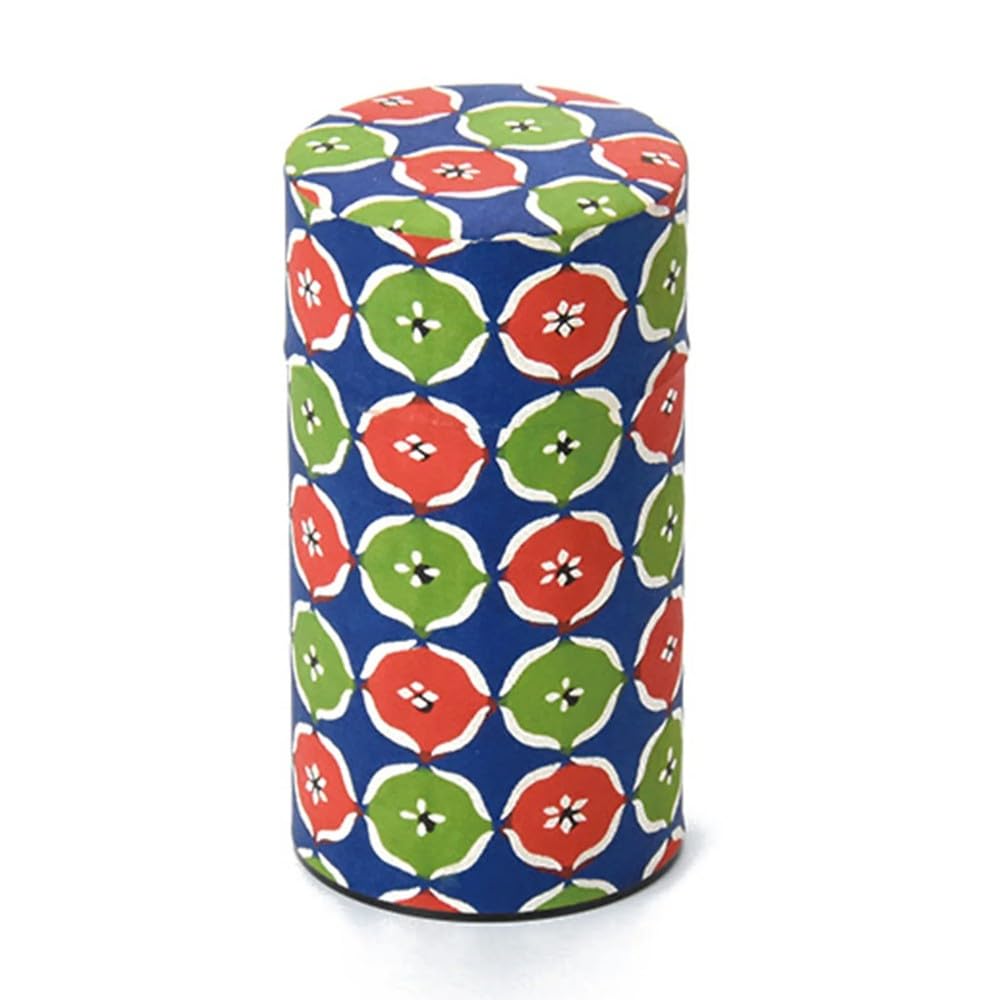 Haikara-san Japanese Tea Storage Canister, Washi Paper Wrapped, Traditional Design, Airtight Lid (Floral Crest, Large)