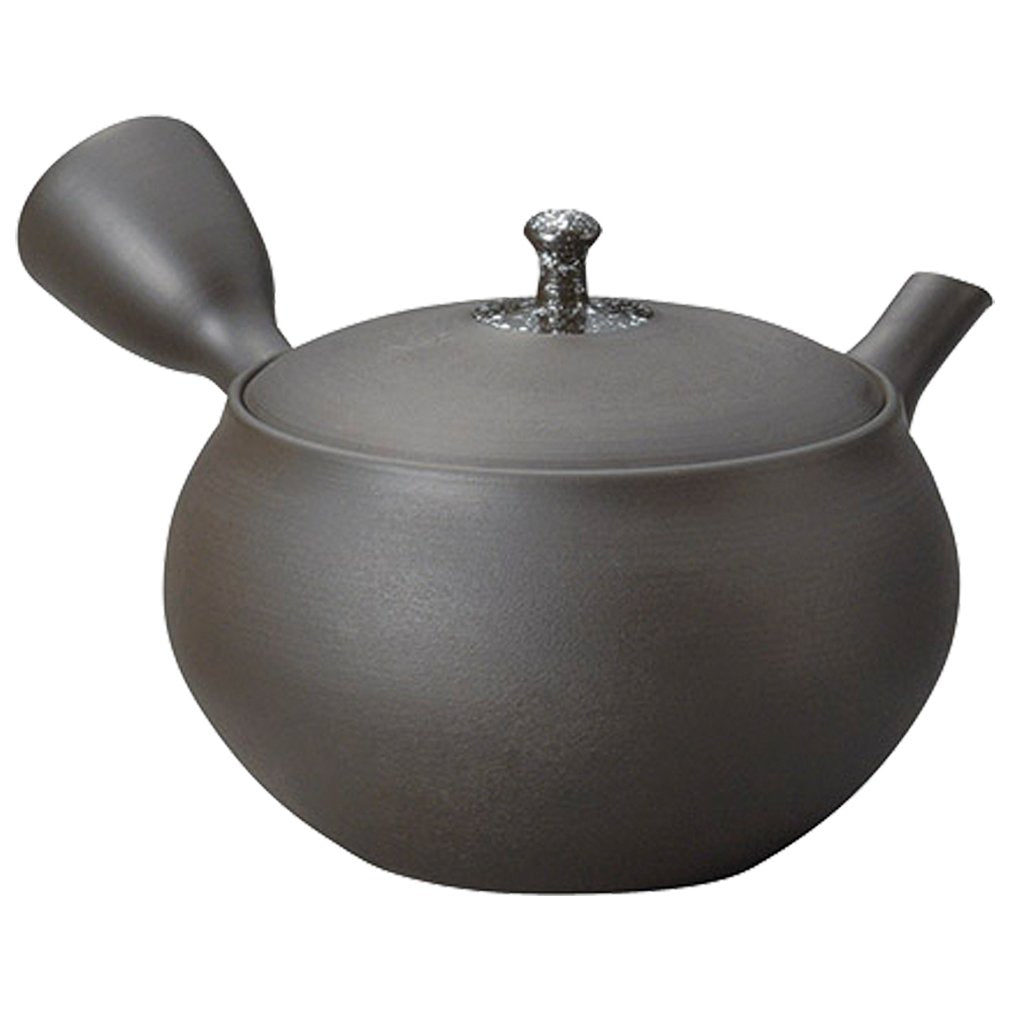 Yamashita Kogyo 13036020 Tokoname Ware North Ryu Black Drop Flat Round Knota Teapot, 8.5 fl oz (240 cc)