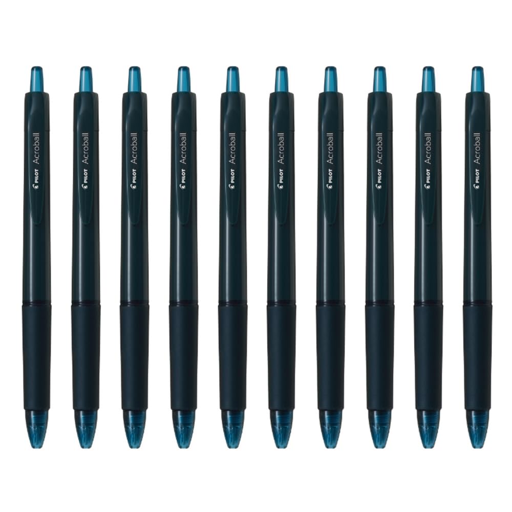 Pilot Acroball Retractable Ballpoint Pen, 0.5mm Fine Point, Oil-Based Black Ink, Deep Green Body with Elastomer Grip, BAB-15-DGB, Pack of 10
