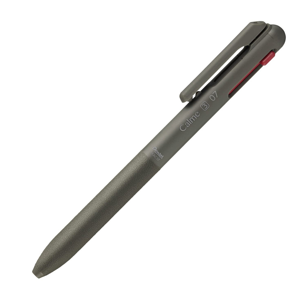 Pentel BXAC37D Calme Ballpoint Pen 3 Colours, Clearly Attenuated Click Sound, Grip Zone in Imitation Leather, Refillable, Ball 0.7 mm = Line Thickness 0.35 mm, Black/Red/Blue, Pack of 1