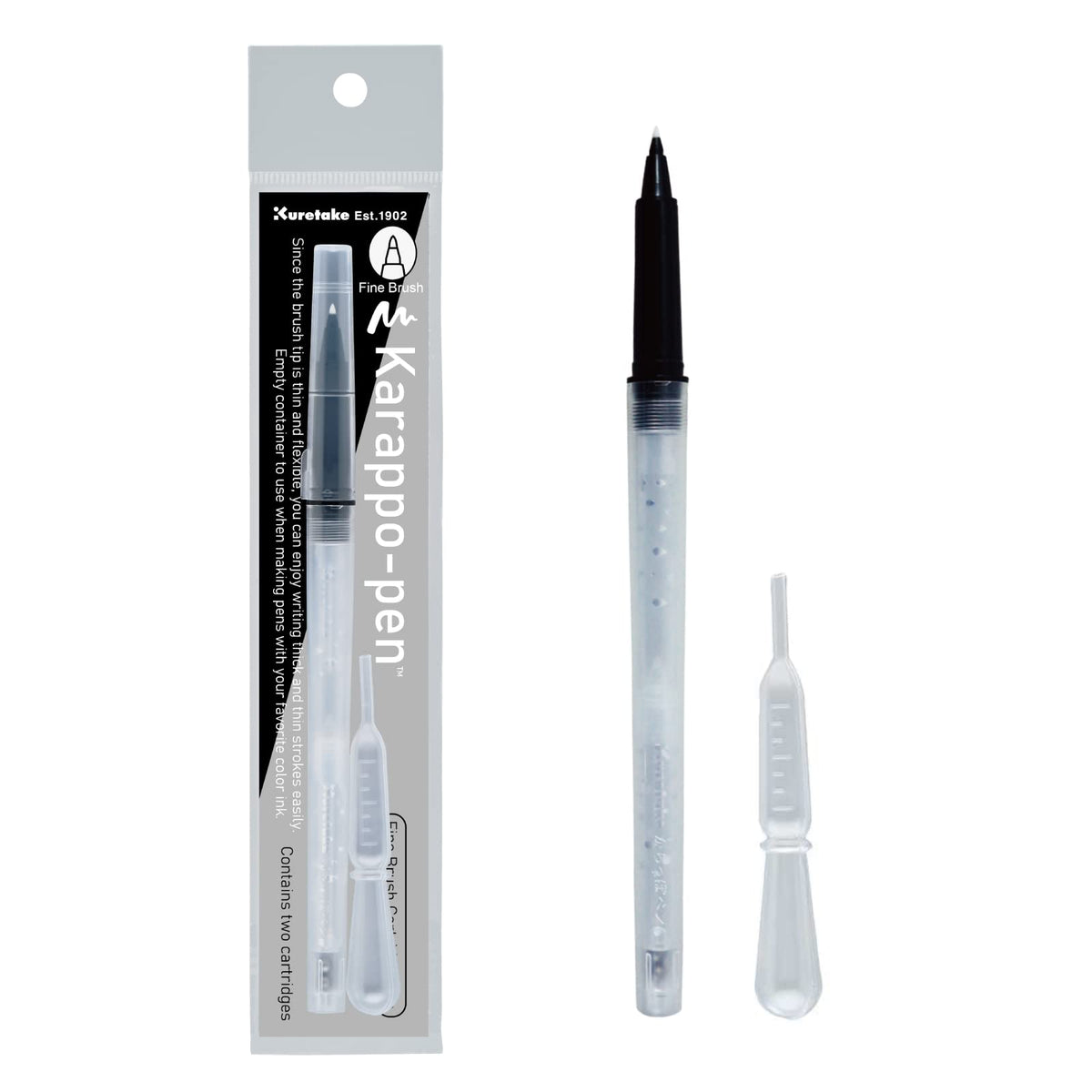 Kuretake ZIG KARAPPO-PEN EMPTY PEN Cartridge type, For Making original pen, lettering, calligraphy, illustration, art, writing, drawing, Made in Japan (Brush)