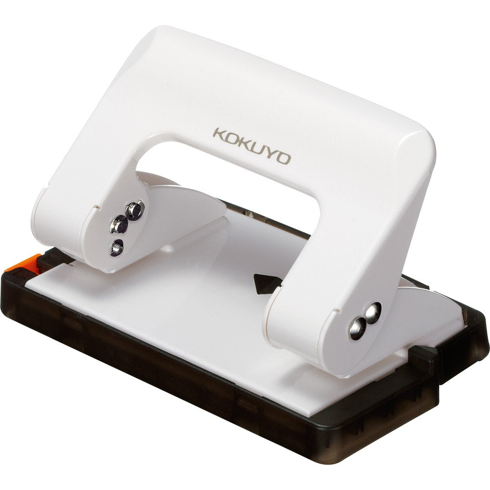 Kokuyo 2-Hole Punch, Rakuake Handy Type, 17 Sheets Capacity, Adjustable Guide Bar, Ergonomic Design, White, Japan Import (PN-G17W)