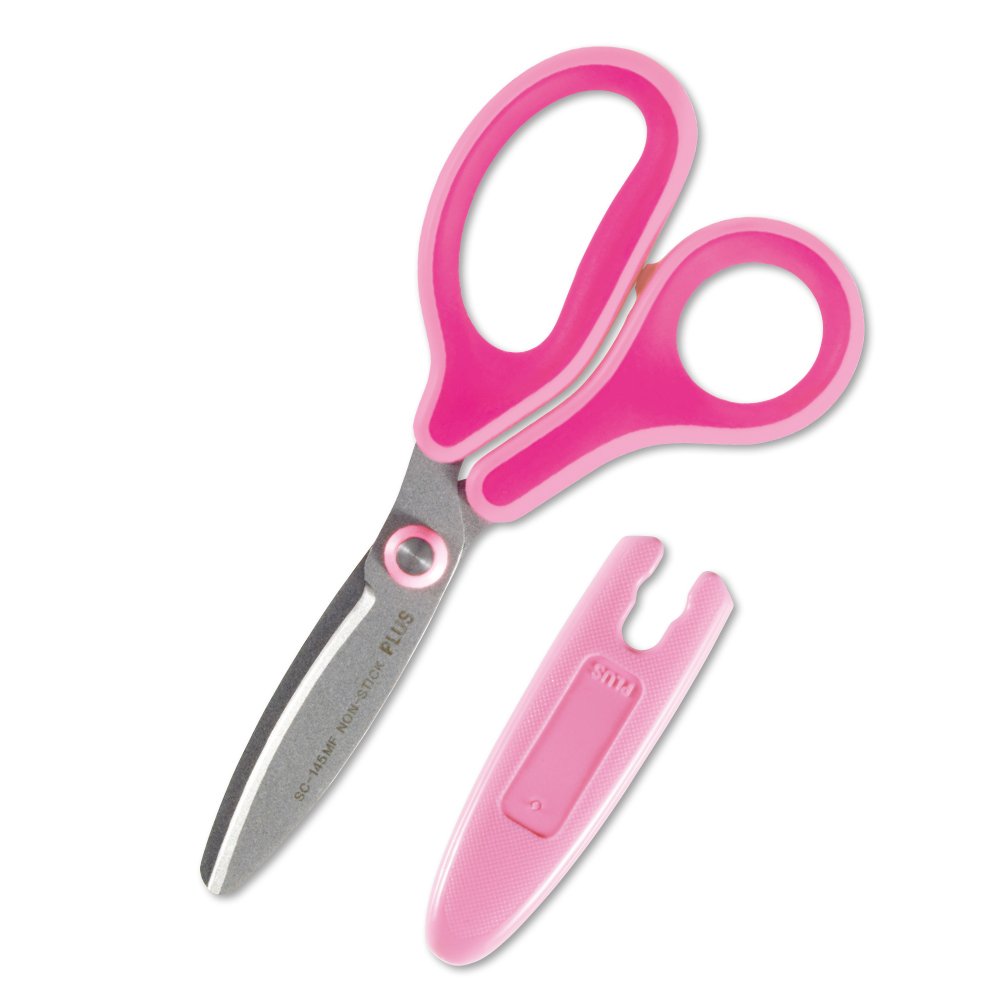 Plus Scissors Fit Cut Curve Jr Junior Children Fluorine Coated Adhesive Tape Glue Non-Sticky SC-145MF Pink 34-671