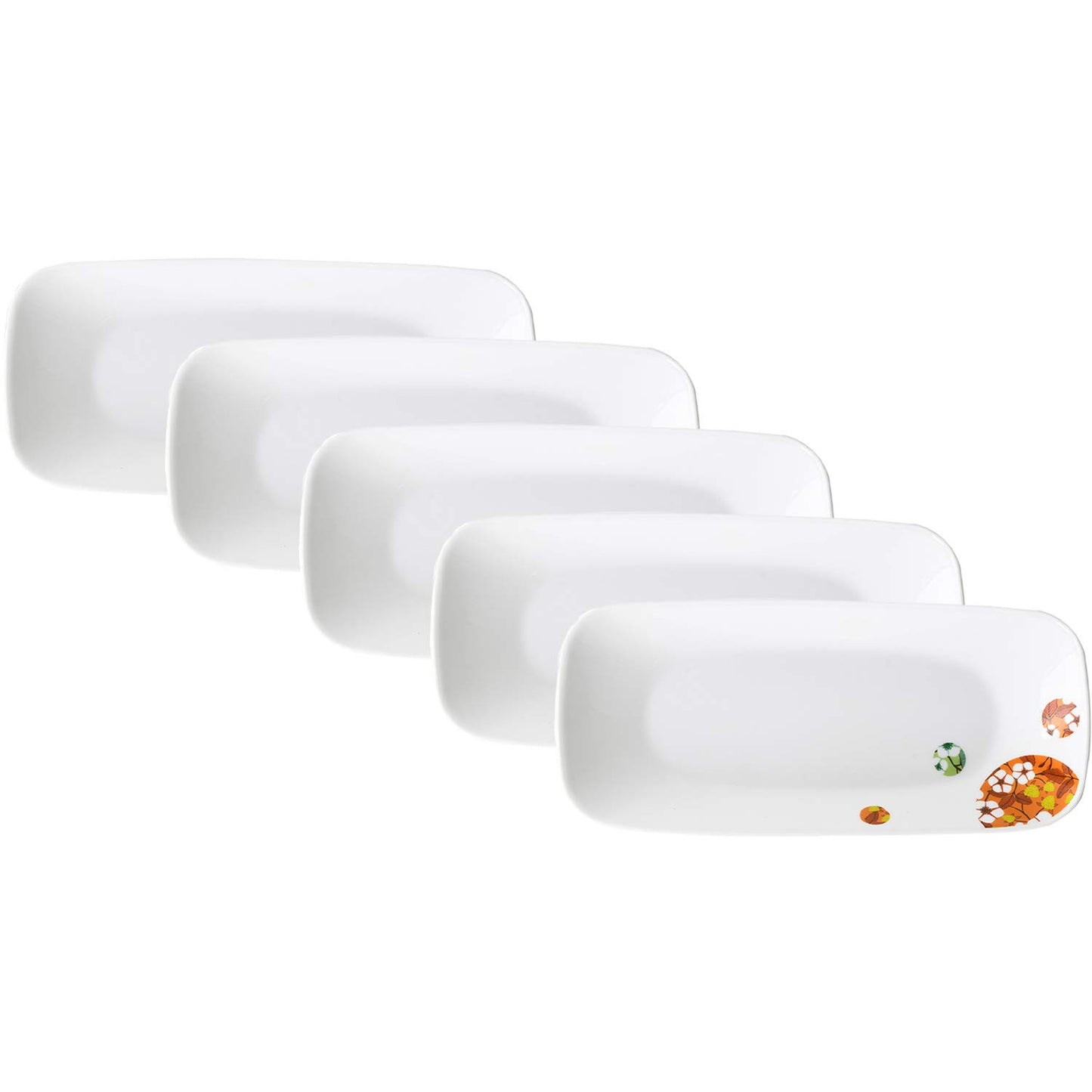 Corelle Square Long Plates, Set of 5, Break-resistant, Lightweight, Microwave & Oven Safe, Dishwasher Safe, Bombon Flail