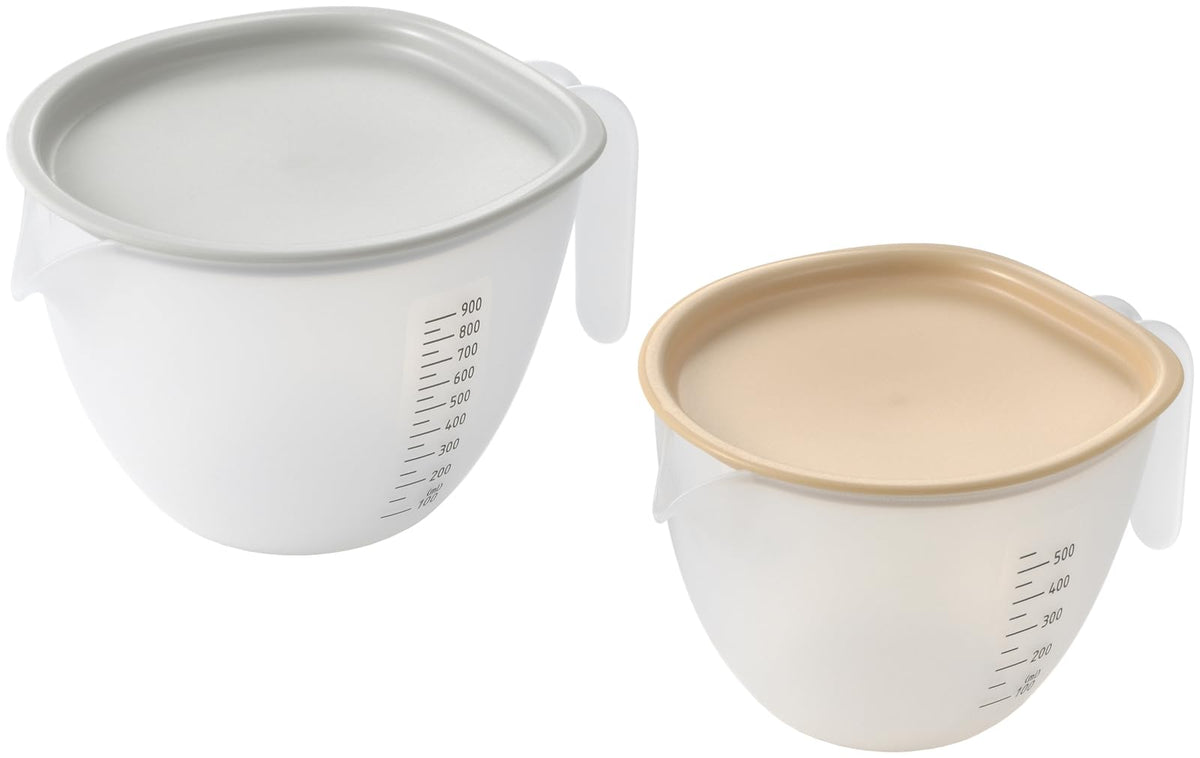 Yoshikawa 1106226 Easy Pour Bowl Set with Lid (Large & Small, 3.3L, Modern Style, Plastic, Microwave & Dishwasher Safe)