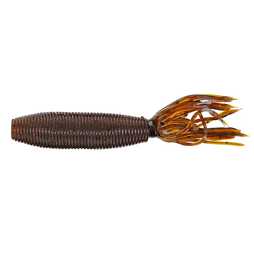 Yamamoto 4" Fat Ika - Realistic Soft Plastic Fishing Lure Baits with Grub-Style Body and Tube-Style Skirt - 10 Pack, Dark Pumpkin with Large Black