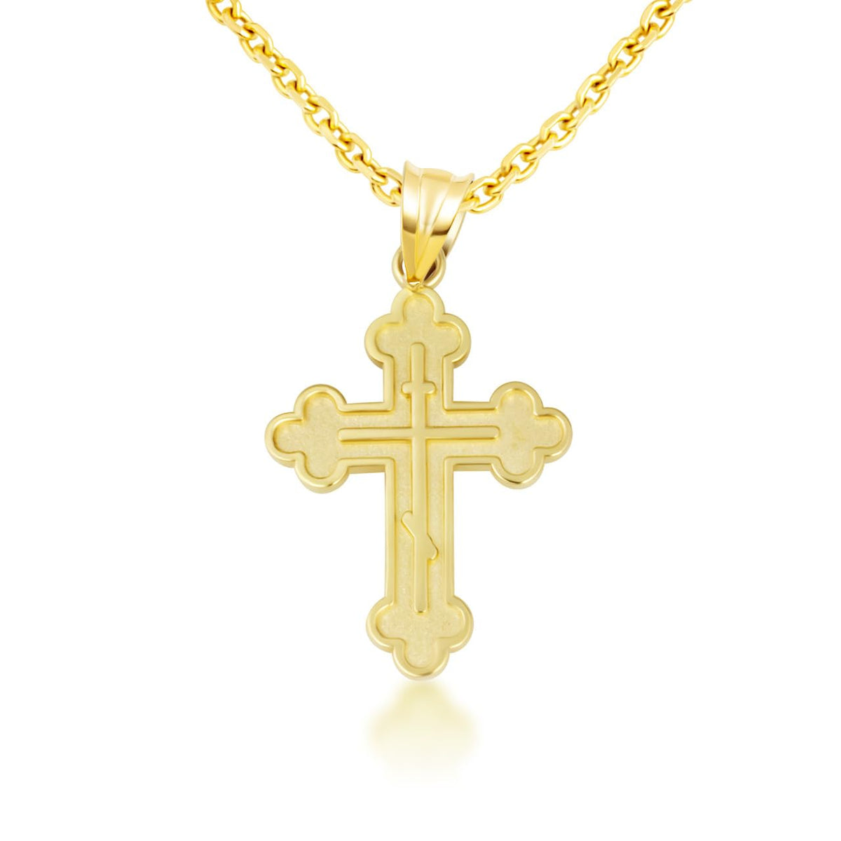 Matte Finish 14K Yellow Gold Russian Eastern Orthodox Cross Pendant Necklace (22")