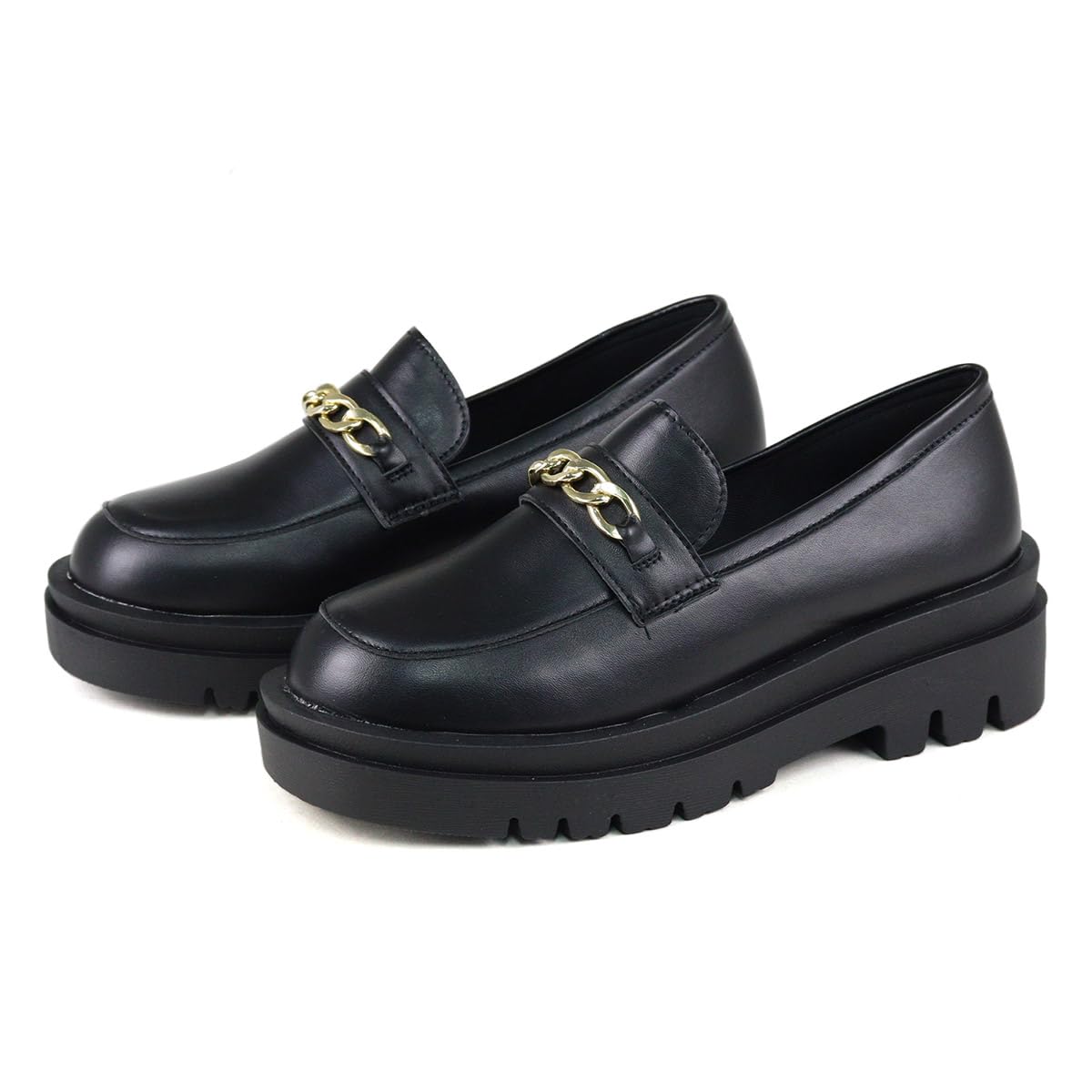 Liberty Doll 3054 Loafer, Bit Loafer, Thick Sole, 2.2 inches (5.5 cm), Gold Chain, Unisex, Black Enamel, 23.0 cm
