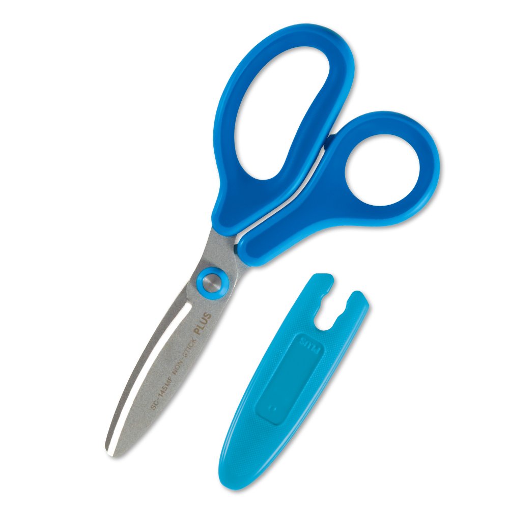 Plus Scissors Fit Cut Curve Jr Junior Children Fluorine Coated Adhesive Tape Glue Non-Sticky SC-145MF Blue 34-670