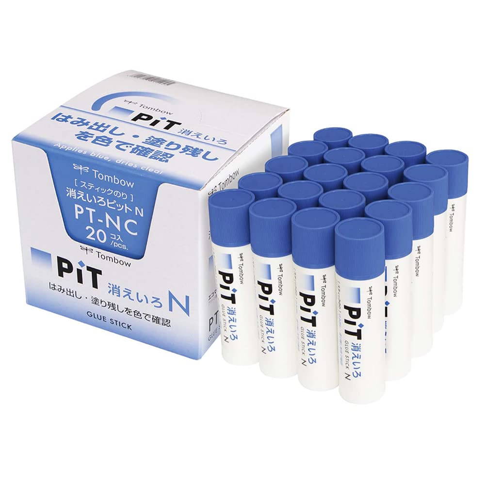 Tombow PT-NC-20P Stick Glue Erasable Pit N Size (Color Disappears) (0.8 oz (22 g), 20 Pens