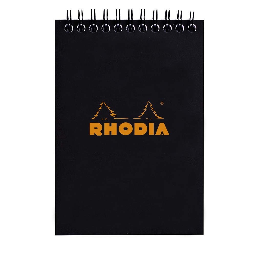 Rhodia Wirebound Notepad, A6, Square ruling - Black