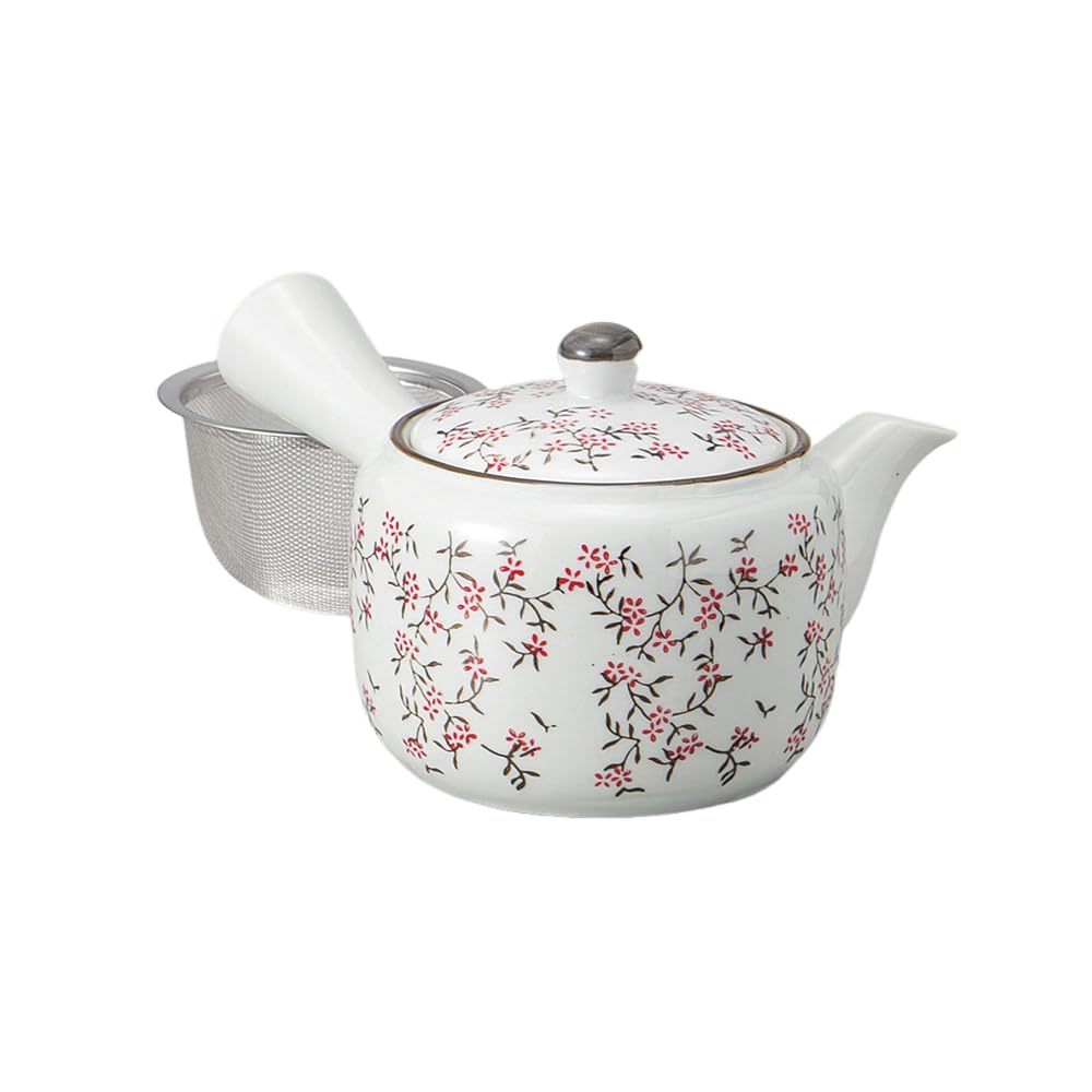 Ale-net Teapot Pot, 4.1 x 3.8 inches (10.5 x 9.7 cm), 13.8 fl oz (380 cc), Brush Flowers, Red UM Teapot, Porcelain, Stylish