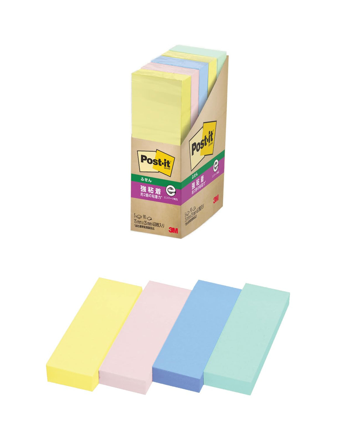 Post-it strong adhesive sticky 75x25mm 90 sheets x5 pieces mixed 500-5SSAP
