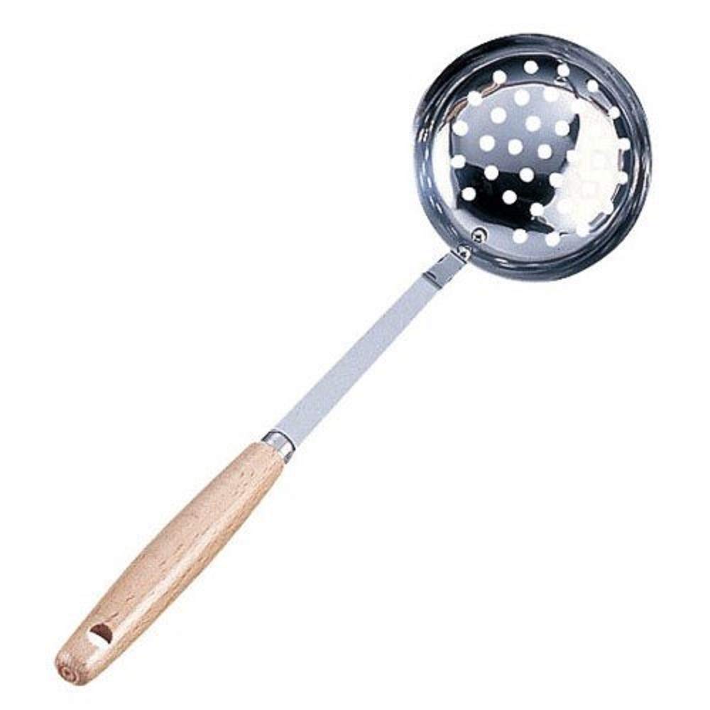 Endoshoji BOL6501 Professional Olive Perforated Ladle, Stainless Steel, Natural Wood, Made in Japan