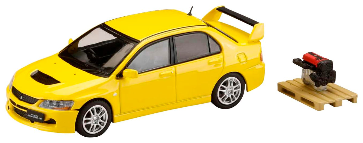 HJ64 1/64 Mitsubishi Lancer Evolution 9 with GSR Engine Display Model Yellow Solid Finished Product