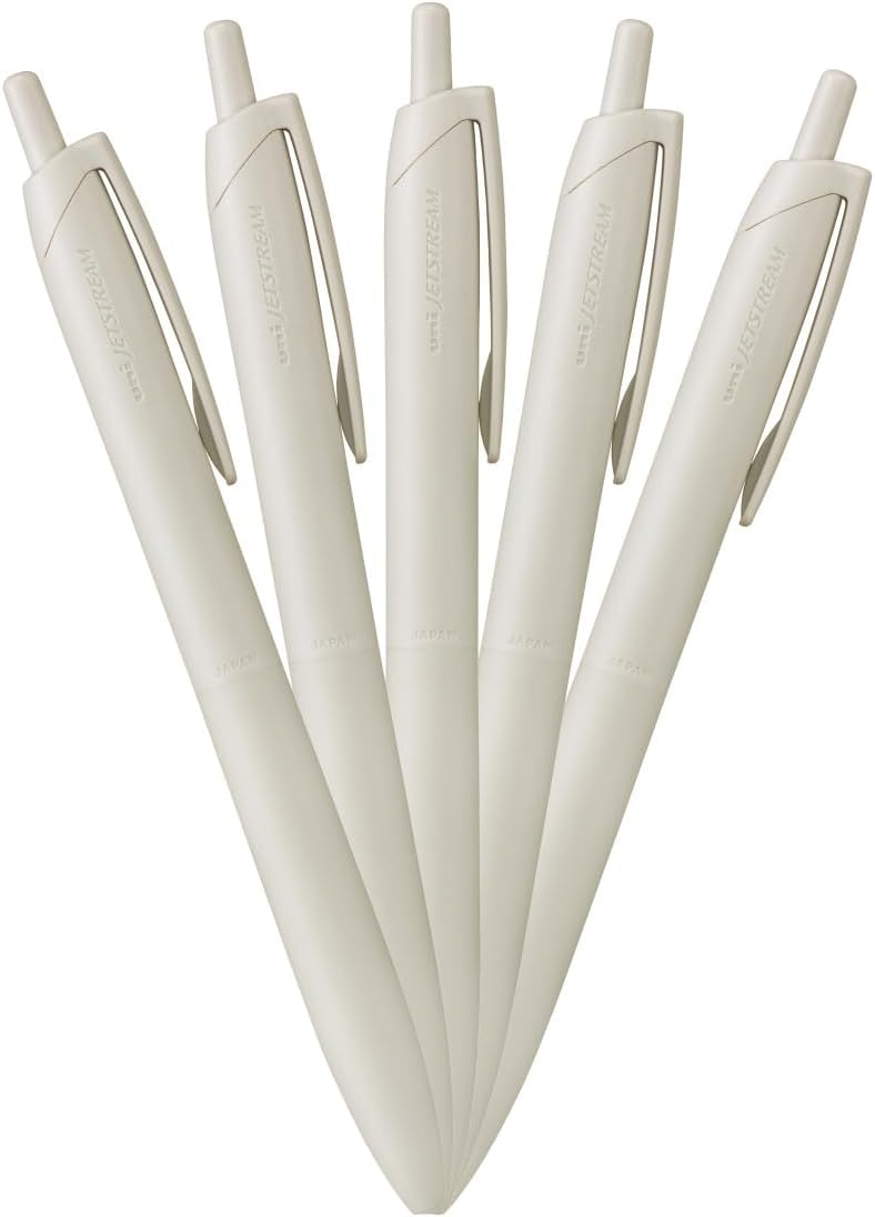 Mitsubishi Pencil HSXNSL055P.1 Permanent Ballpoint Pen Jet Stream Light Touch Ink 5 Pack 0.5 Shell White