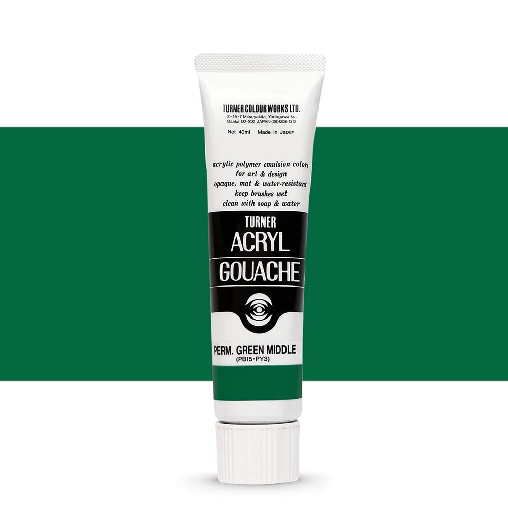 Turner Colour Works Acryl Gouache Artist Acrylic Paint - Single 40 ml Tube - Permanent Green Middle