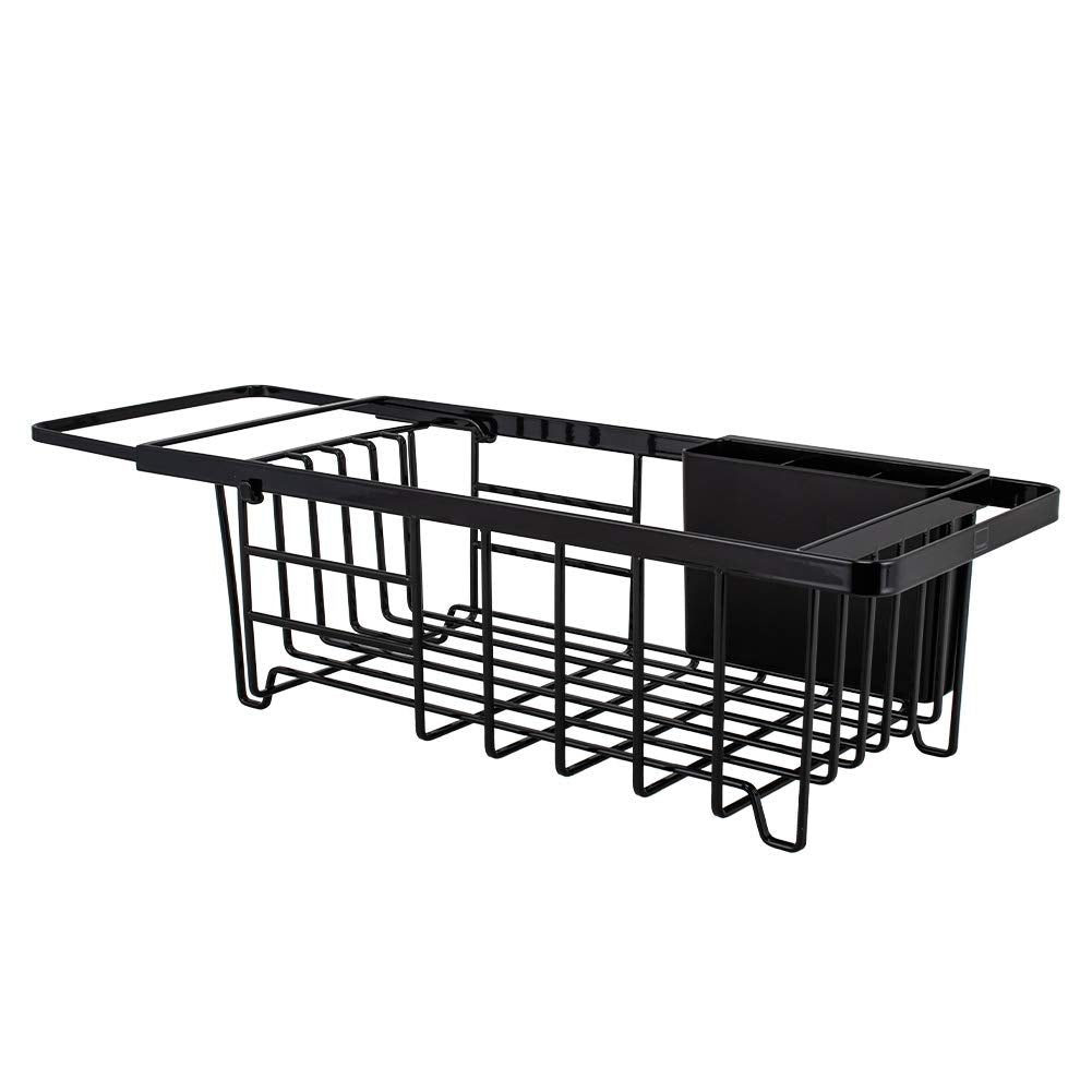 Yamazaki 3493 Expandable Draining Wire Basket, Black, Approx. W 17.3 - 21.3 x D 7.7 x 5.7 inches (44 - 54 x 19.5 x 14 cm), Tower Dish Drainer Rack, Cutlery Pocket