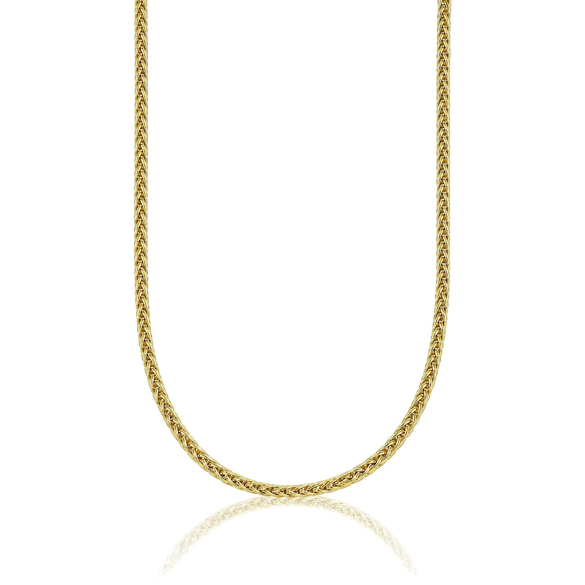 IceCarats 14K Yellow Gold 2mm Thin Spiga Wheat Chain Necklace, 16 inch