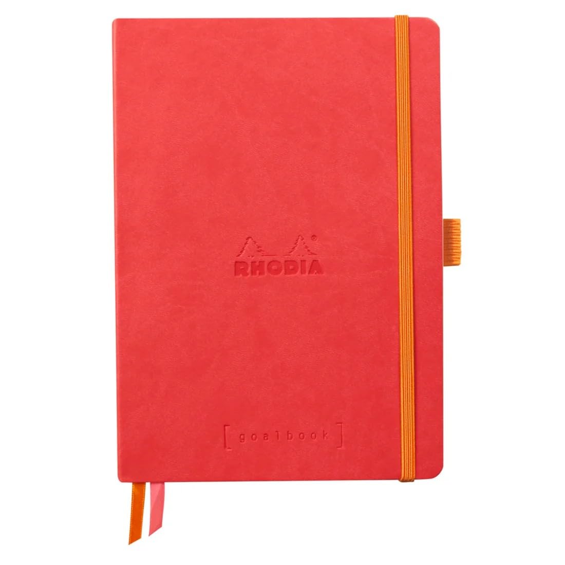 Rhodia 117810C - Soft Notebook Bullet Journal Goalbook Coral - A5 - Dotted Dot - 240 pages - 90g Ivory Clairefontaine Paper - 2 Ribbons, Elastic Closure - Faux Leather Cover