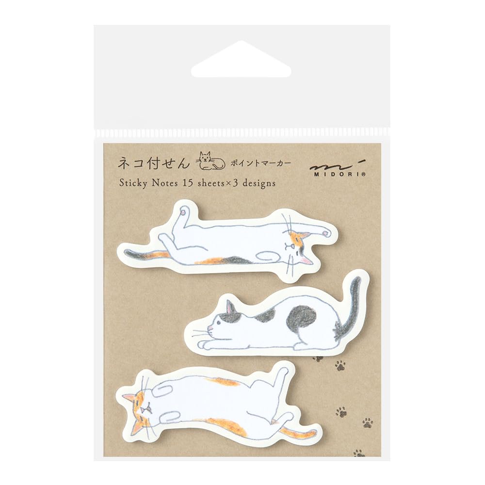 Midori 19090006 Sticky Notes, Sticky Paper Point, Stretch Cat Pattern