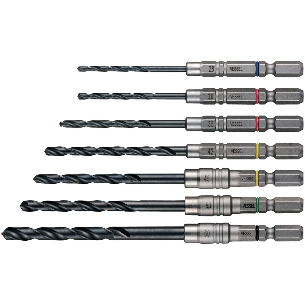 Vessel AMD7S Drill Set for Ironwork, 7 Piece Set (φ2.8, 3, 3.5, 4.2, 4.5, 5, 6 mm)