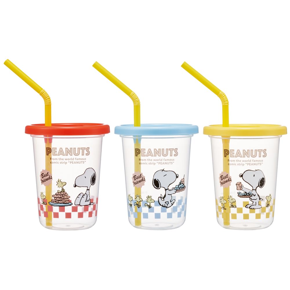 Skater SIH2ST-A Tumbler with Straw, 8.1 fl oz (230 ml), 3 Pieces, Snoopy 80s Cafe, Made in Japan