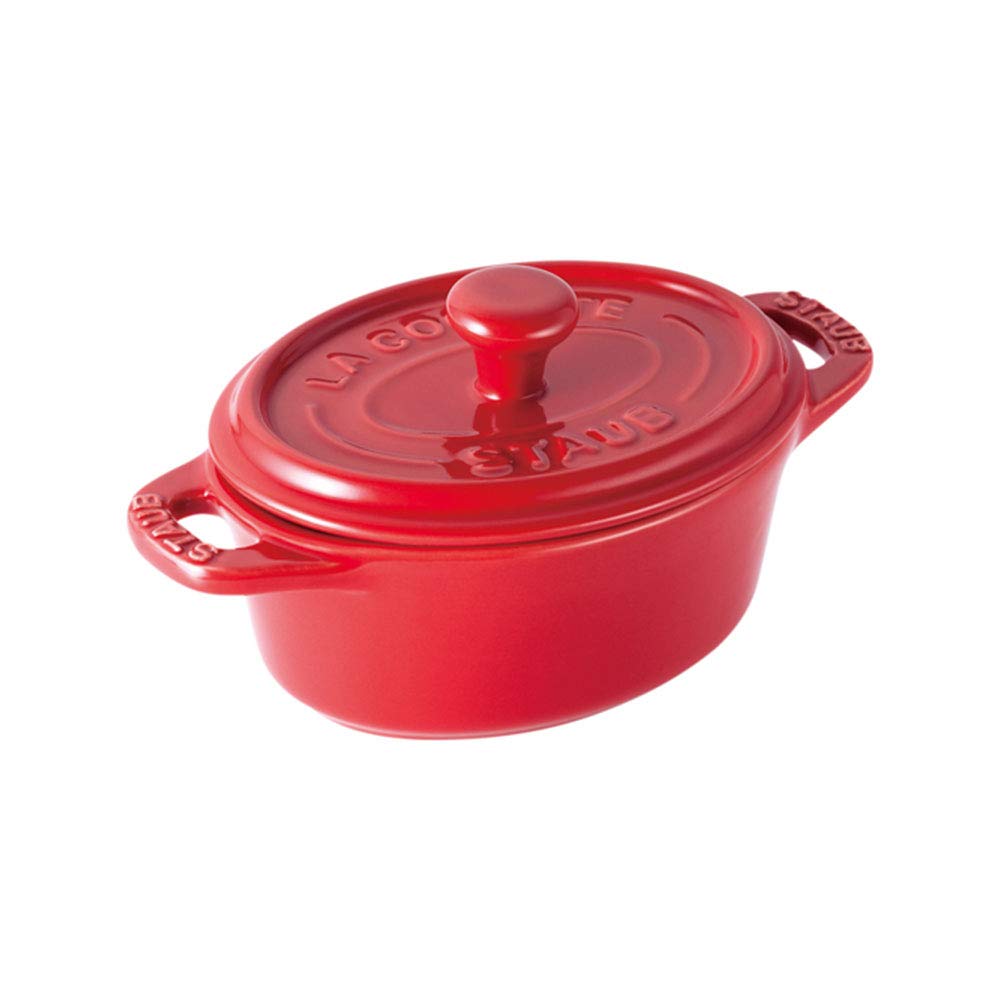 staub Ceramic Cocotte Oval 40511-869 Ceramic Oval Mini Cocotte Pair, Cherry 4.3 inches (11 cm), Set of 2, Heat Resistant, Storage Container, Microwave Safe