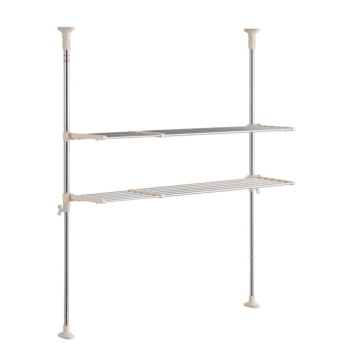 Bestco NY-1002 Stainless Steel Kitchen Rack, 2 Tiers, Extendable Shelf, Warm Gray