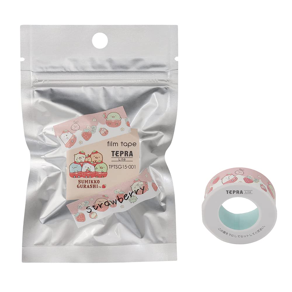 King Jim TPTSG15-001 Tepra Lite Film Tape, Sumikko Gurashi Strawberry