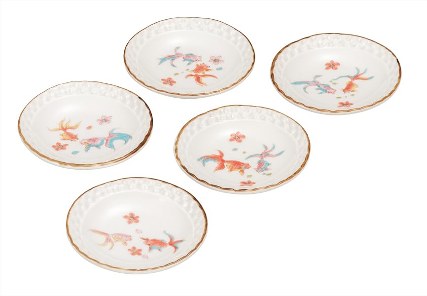 九谷焼いわたや(Kutaniyakiiwataya) Kutani Iwataya 3.2 Plate Set, Goldfish K9-38